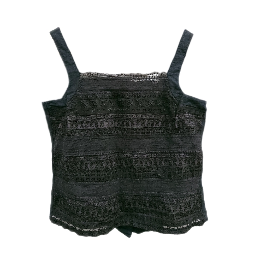 Black Lace Linen Tank, Size Small